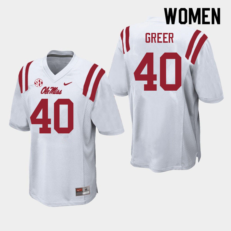 Jack Greer Ole Miss Rebels NCAA Women's White #40 Stitched Limited College Football Jersey FGC2458QE